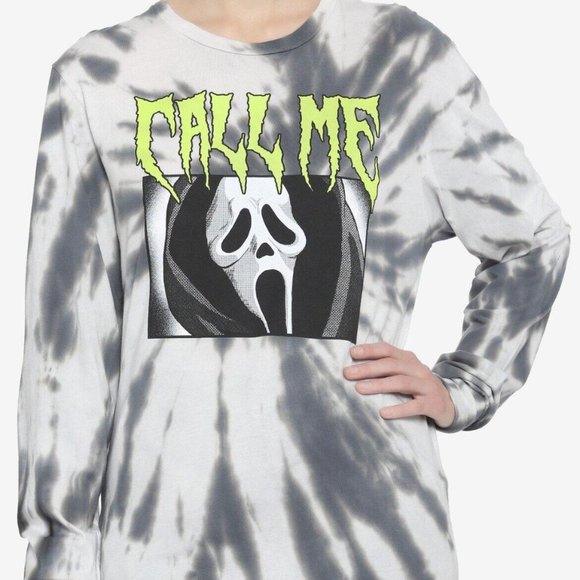 Scream Ghost Face Size SMALL Call Me Grey Wash Womens Long Sleeve T-Shirt Horro - Picture 2 of 5